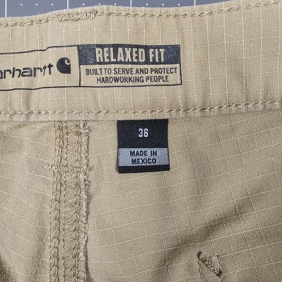 Carhartt Force Canvas Carpenter Shorts 36x11 Tan Ripstop Workwear Outdoors - Picture 5 of 13